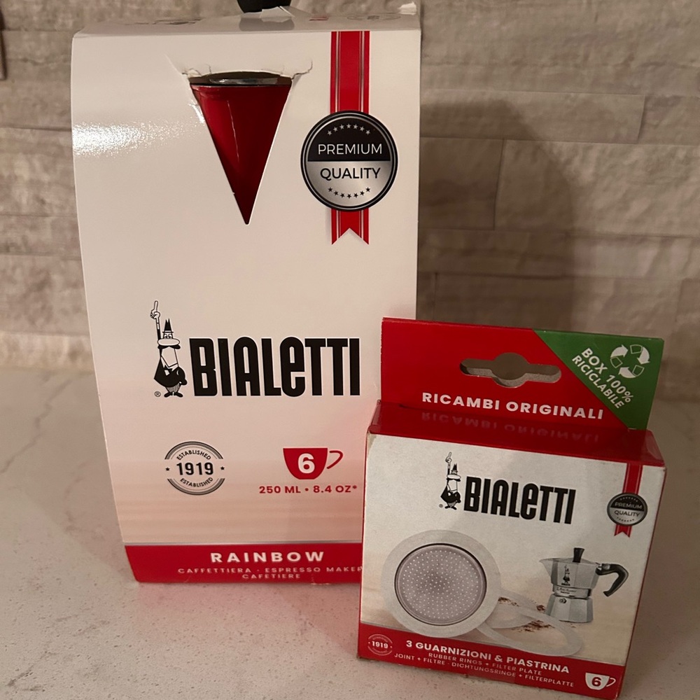 Bialetti Expresso Maker Pot Moka Rainbow 6 Cup with Gaskets